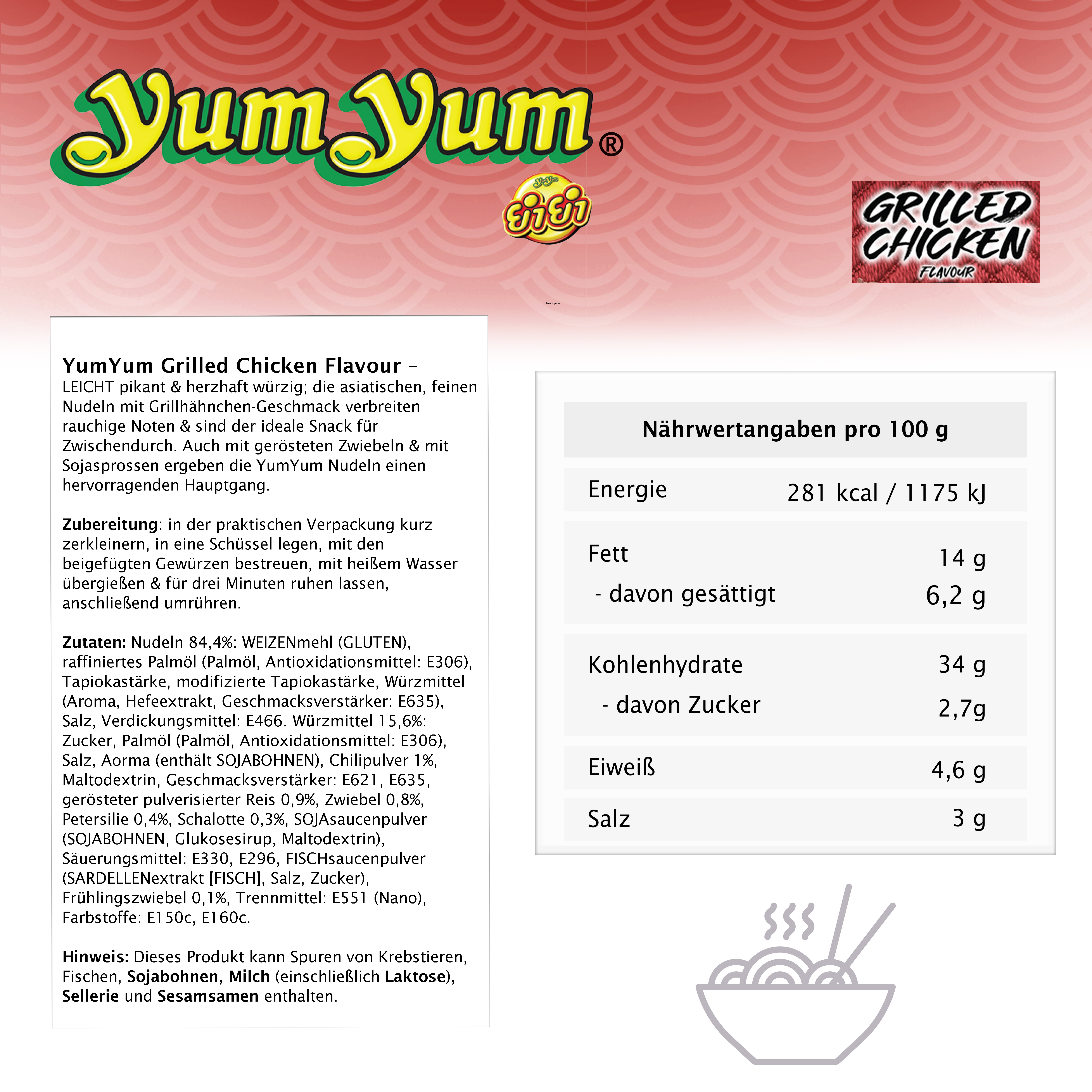 YumYum Japanese Chicken Flavour 120x60g Instant Nudeln Huhn-Shoyugeschmack