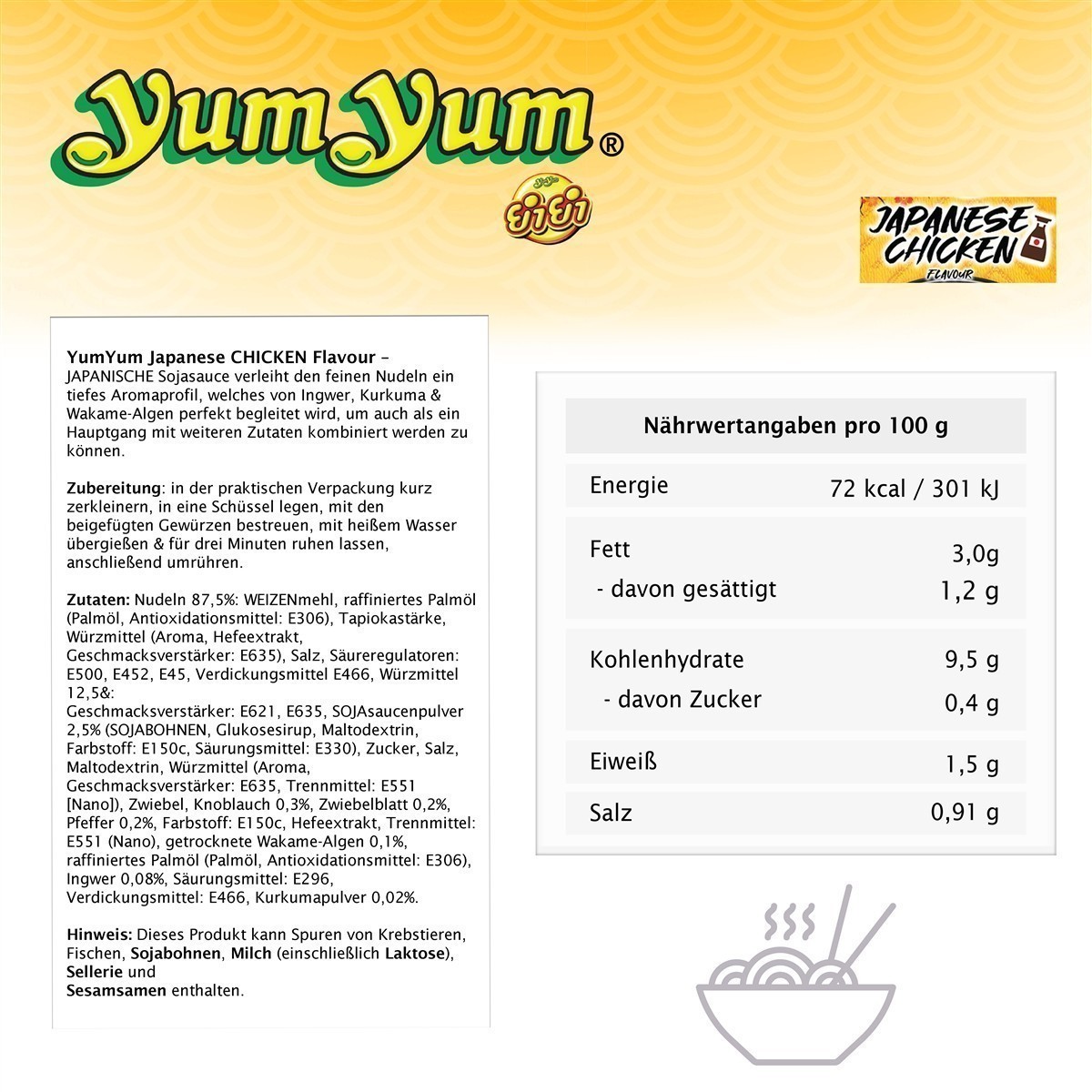 YumYum Japanese Chicken Flavour Cup 36x 70g Instant Nudeln im Becher