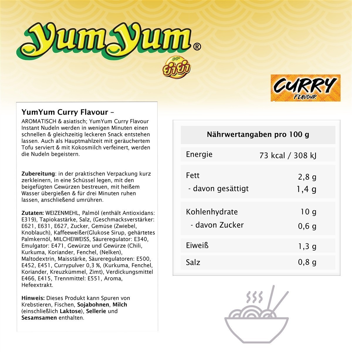 YumYum Curry Flavour 30x 60g Asiatische Instant Nudeln mit Currygeschmack 4er