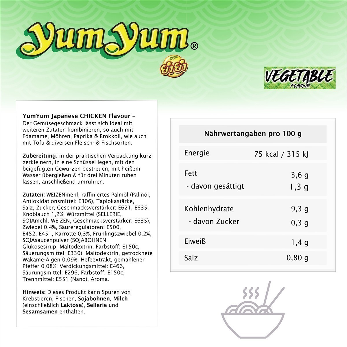 YumYum Vegetable Flavour Cup 36x 70g Asiatische Instant Nudeln Becher Gemüsegeschmack