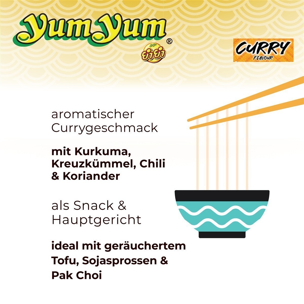 YumYum Curry Flavour 30x 60g Asiatische Instant Nudeln mit Currygeschmack 4er