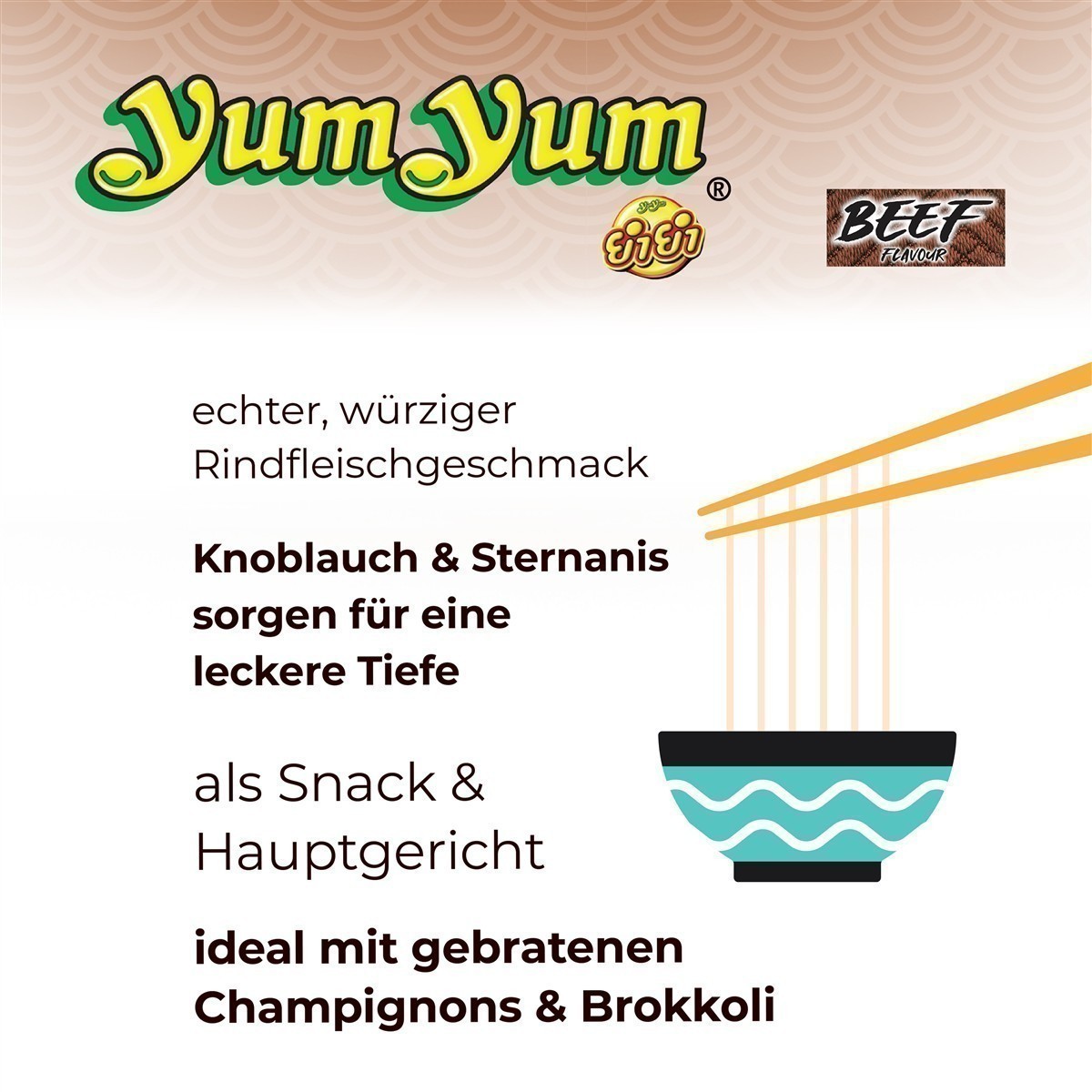 YumYum Beef Flavour Cup 36x 70g Asiatische Instant Nudeln mit Rindfleischgeschmack