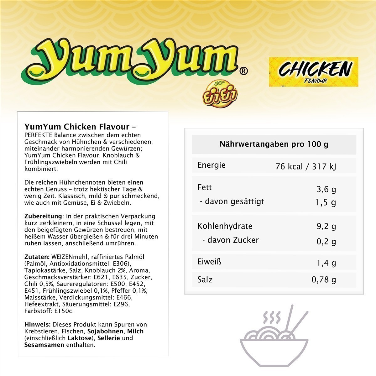 YumYum Chicken Flavour Cup 36x 70g Asiatische Instant Nudeln Huhngeschmack