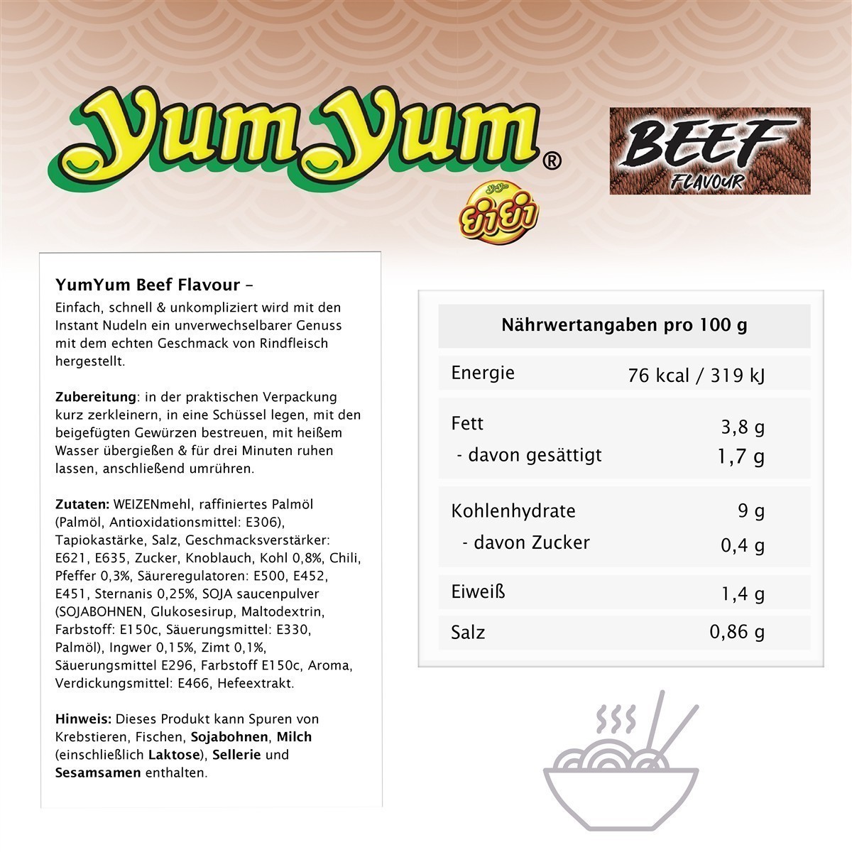 YumYum Beef Flavour 120x60g Asiatische Instant Nudeln mit Rindfleischgeschmack