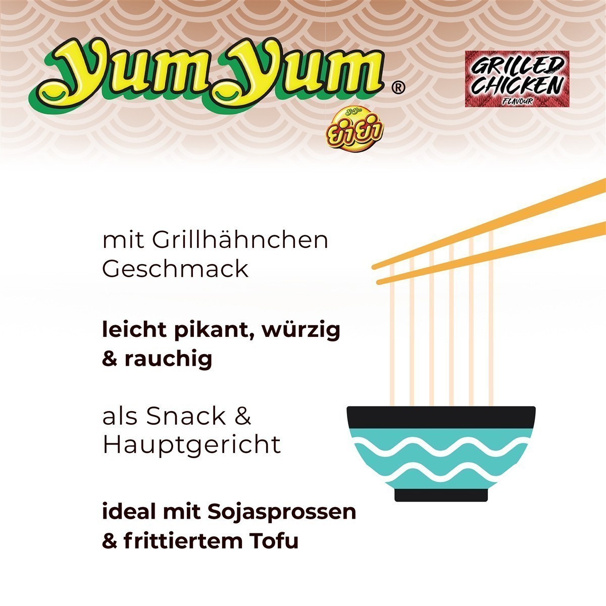 YumYum Grilled Chicken Flavour 120x70g Instant Nudeln mit Grillhähnchen-Geschmack